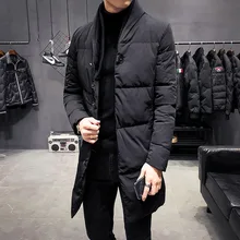 Пуховик мужской Зимний стиль мужской средней длины корейский стиль белый утиный пух куртка молодежное плотное пальто
