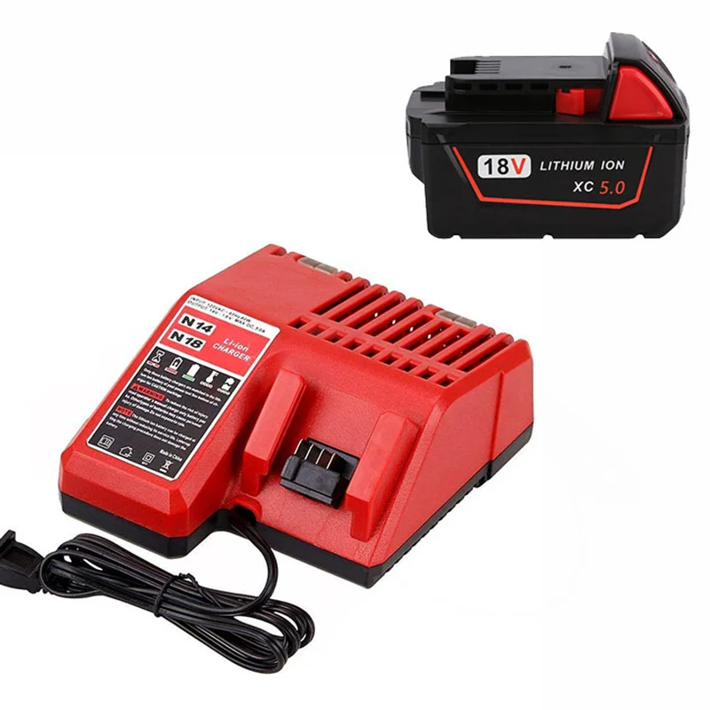 

With Charger 5000Mah 18V Li-Ion Replacement Power Tool Battery For Milwaukee For M18 Xc 48-11-1815 M18B2 M18B4 M18Bx,Eu Plug