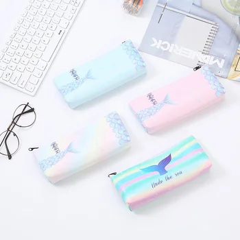 

Cute Mermaid Gradient Pencil Case Kawaii Stationery Pencil Bag High Quality PU Pencilcase For Kids Girls Pen Box School Supplies