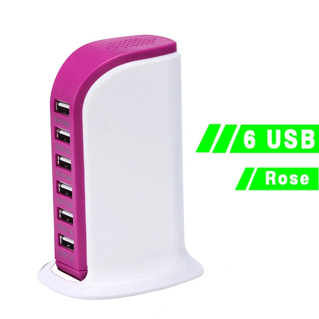 Зарядное устройство usb Multi концентратор зарядка через usb док-станция Универсальный держатель для мобильного телефона для рабочего стола, настенные домашние зарядные устройства Путешествия адаптер питания от сети - Тип штекера: 6 USB Rose