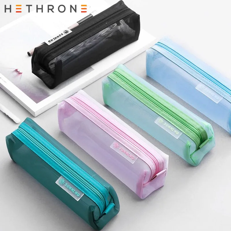 Hethrone прозрачной сетки карандашей пенал для школьных принадлежностей мешок милые