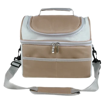 

2-layer Large Insulated Cooler Tote with Shoulder Strap for Travel Picnic Camping Office School