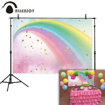 

Allenjoy Rainbow Photobooth Watercolor Glitter Golden Star Cloud Bokeh Pastel Birthday Party Banners Baby Shower Event Wallpaper