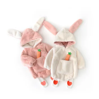 

WLG baby boys girls rompers toddler winter thick velvet white pink rabbit style cute romper kids warm clothes