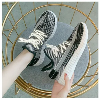 

Fashin Reflective Runner Shoes Women Casual Gypsophila Wove Knit Lightweight Breathable Sneakers Women Soft Walk Running Shoes