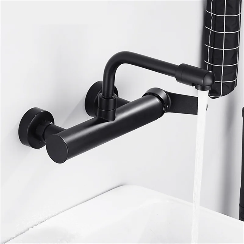  LIUYUE Kitchen Faucets Black Brass Wall Mounted Dual Hole 360 Degree Rotate Bathroom Basin Faucet C - 4000287605861