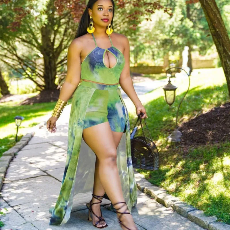 Two Piece Set Women 2021 Summer New Fashion Sexy Tank Top+ Elastic Waist Shorts Mopping Skirt Sets Women Sets African Clothing