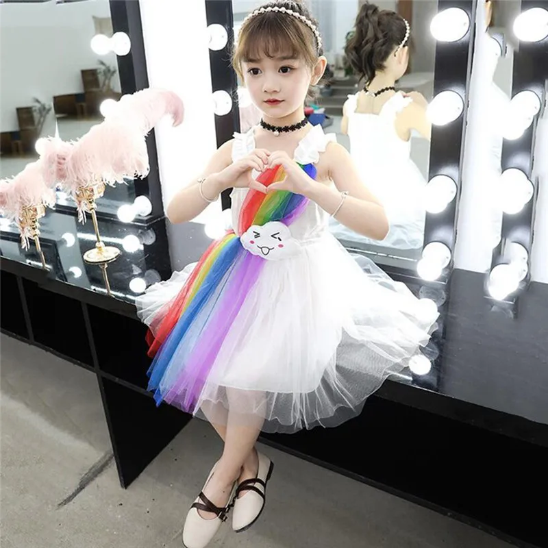 girls clothes Toddler Baby Girls Sleeveless Rainbow Tulle Dress Princess Dresses Clothes vestido #4AA12 (9)