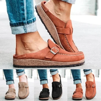 

Sale Women Summer Retro Casual Flat Shoes Slip On Strap Sandals Cork Sandals Half-Pack Peas Shoes Ladies Summer Slippers D30