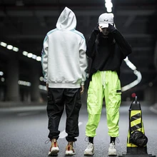 DUYOU, мужские повседневные брюки-карго с большими карманами, мужские модные хип-хоп панковские шаровары, спортивные штаны для бега, черные уличные штаны