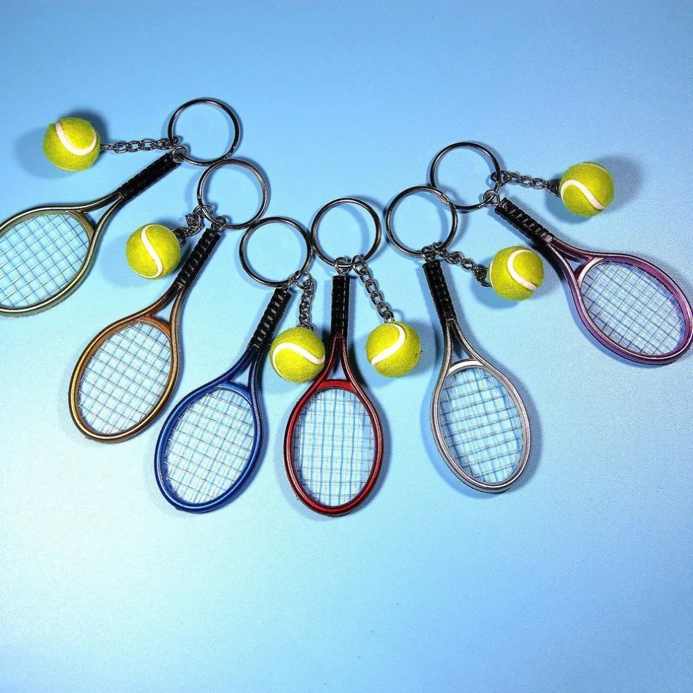 Мини металлическая Теннисная ракетка сувенир ручной работы Милая Теннисная ракетка шаровая цепочка для ключей Спортивная цепь