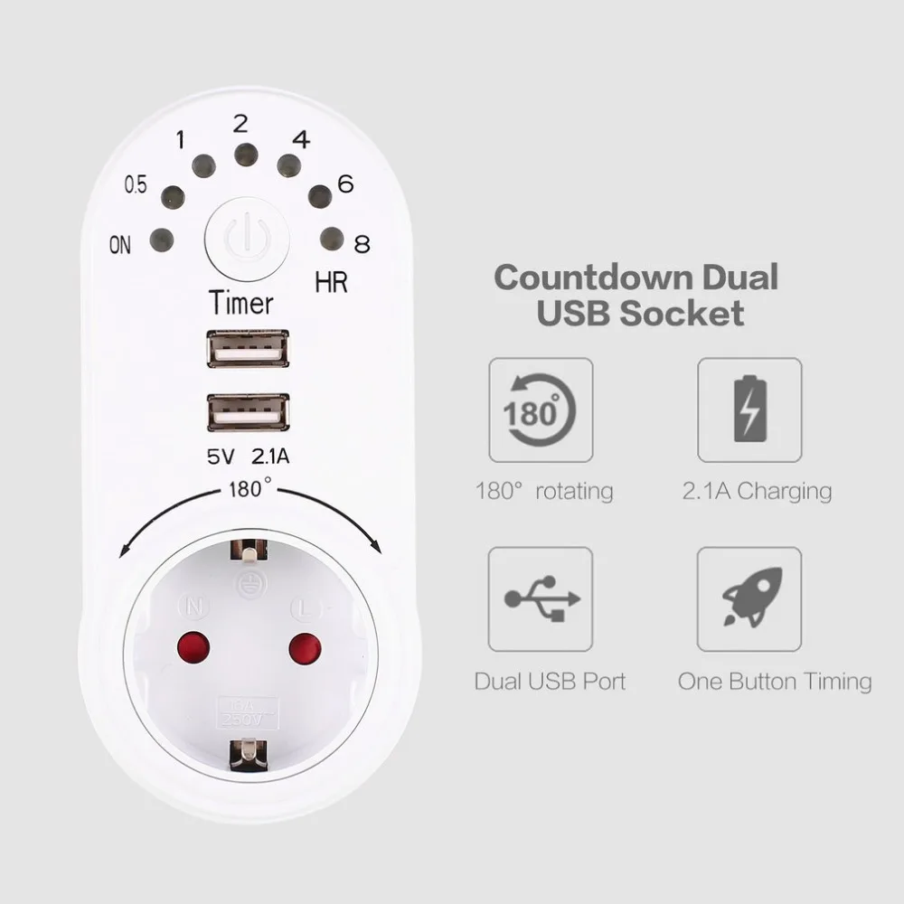 

220V Timer Switch Mini USB 5V 2.1A Adapter Socket Outlet Plug-in Countdown Energy Saving Electronic Time Controller