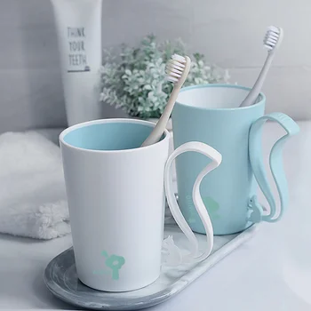 

2Pcs Creative Water Cup with Squirrel Shape Handle PP Toothbrush Holder Cup Double Color Tooth Brushing Cup (Blue White)