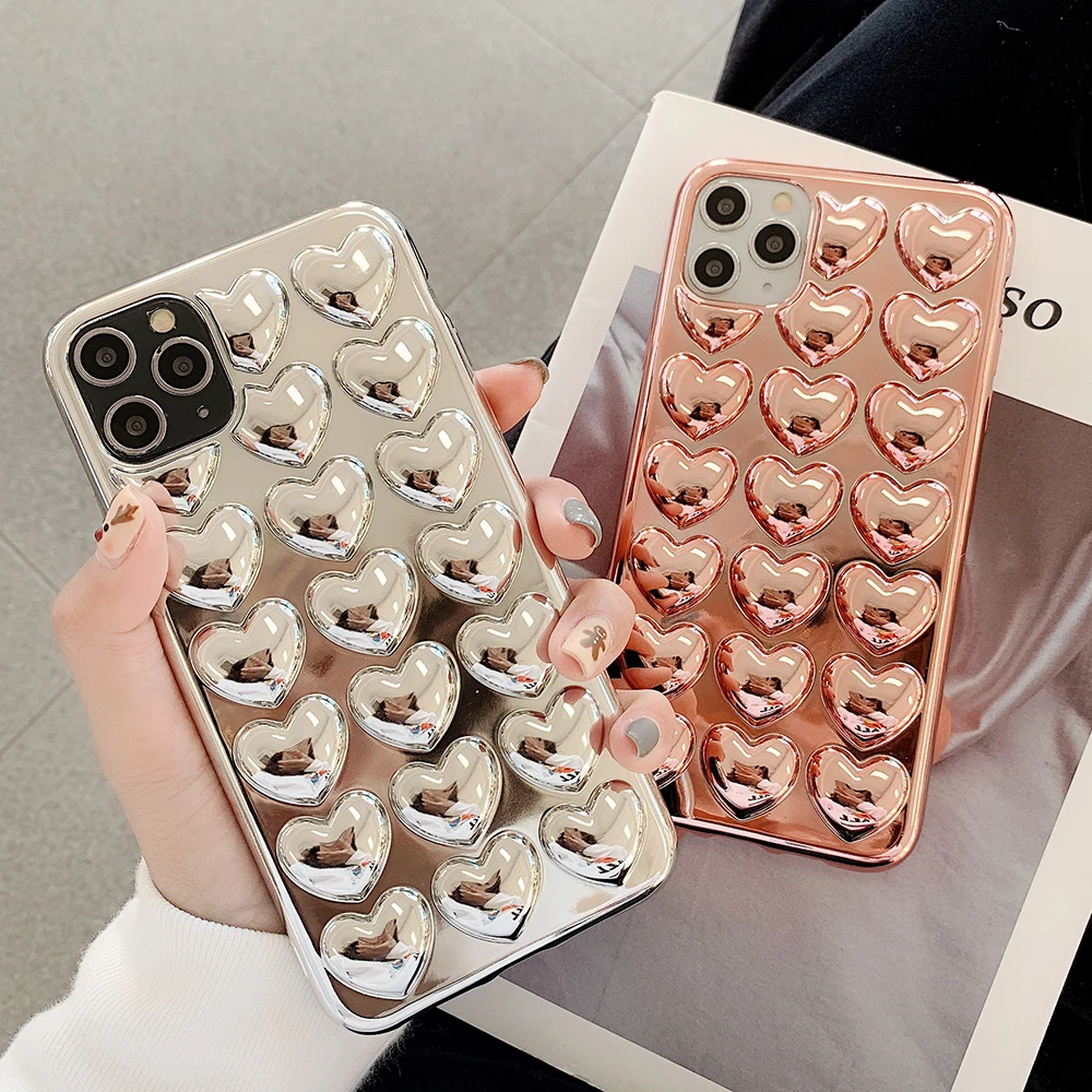 Чехол с 3d покрытием Love Heart для iPhone 11 Pro Max XR X XS 7 8 6S Plus мягкий однотонный чехол из ТПУ