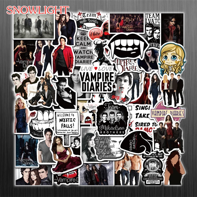 10/50pcs/set America The Vampire Diaries Waterproof Stickers For Laptop Luggage Kids Motorcycle Phone Skateboard Refrigerator