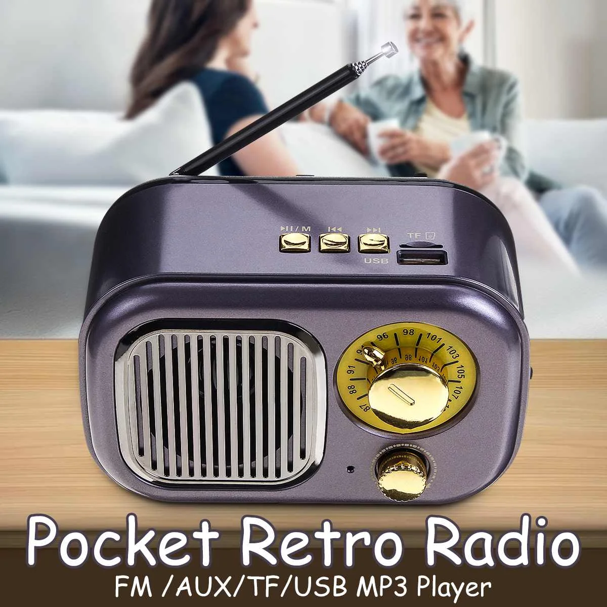 

bluetooth 5W USB Mini Portable Retro Vintage FM Radio Support AUX TF Card Speaker Music Player Built-in Rechargeable battery