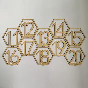 

20pcs 1-20 Wooden Wedding Table Numbers with Holder Base Hexagon Table Numbers C63B