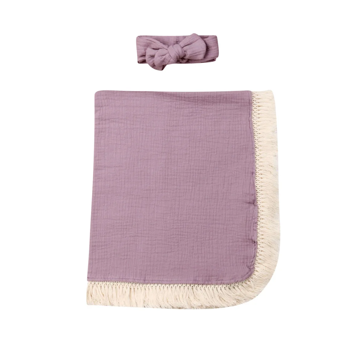 Новинка, 2 предмета, Пеленальное Одеяло с кисточками для маленьких девочек и мальчиков, муслин, хлопок, спальный коврик - Цвет: Фиолетовый
