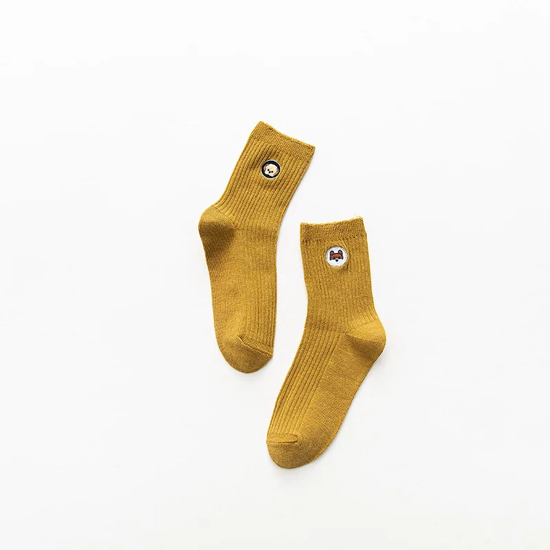 [Cospacool] Япония Харадзюку вышивка мопса AB забавные носки креативные теплые носки женские Divertidos Skarpetki жаккард Новинка Sokken - Цвет: Yellow Socks