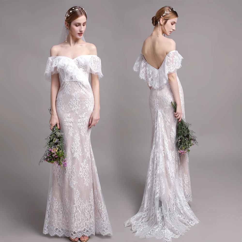 

Винтажное свадебное платье цвета шампанского, кружевное богемное сексуальное платье с открытыми плечами и открытой спиной, свадебное платье, 2023