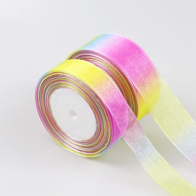 

5 Meters/lot Gradient Colors Rainbow Organza Ribbon Tape Wedding Christmas Gift Packing Ribbons DIY Hair Bow Material