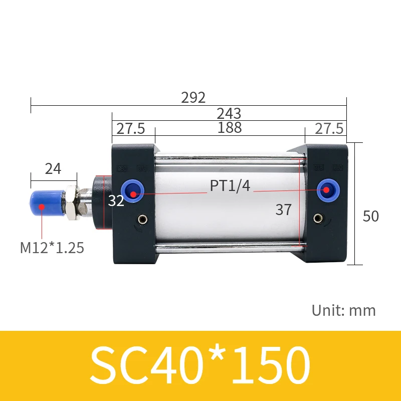 SC стандартные Воздушные цилиндры диаметр 32~ 63 мм двойного действия пневматический цилиндр 75~ 150 мм ход цилиндр из нержавеющей стали аппаратное обеспечение - Цвет: SC40-150