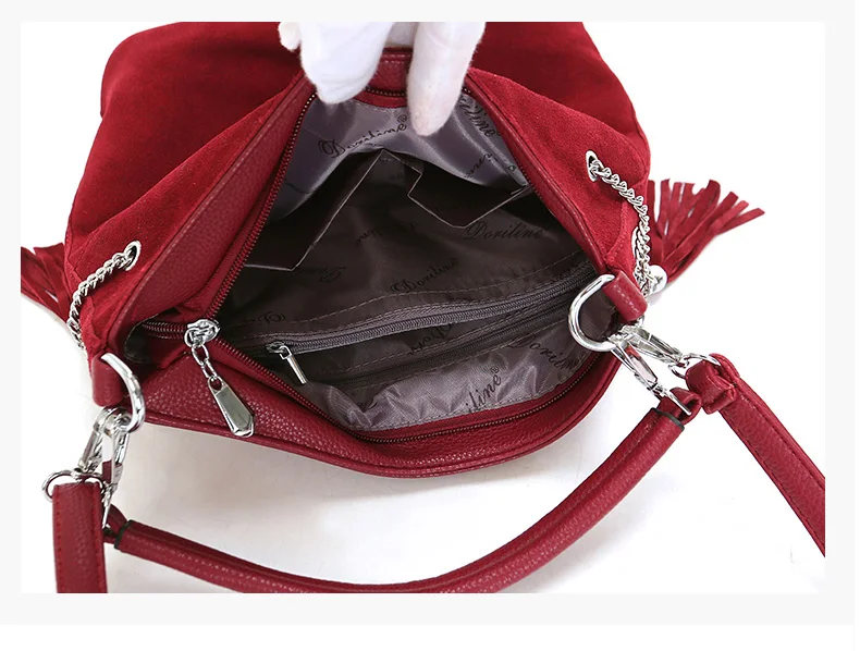 Faux Suede Handbag Luxury Brand Shoulder Bags for Women 2019 Tassel Bucket PU Leather Crossbody Bag Vintage Hobo Messenger Purse (12)