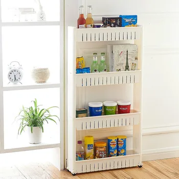 

Gap Storage Rack Organizing Rack Storage Rack with Roller Movable Shelf Kitchen Bathroom Shelf kitchen cabinet organizer