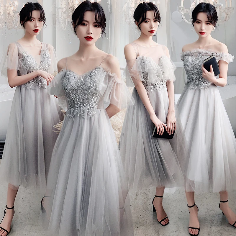 Bridesmaids Dresses Illusion Short A-Line V-Neck Sequined Embroidery Lace Tulle Off The Shoulder Women Wedding Party Dress E060 Bridesmaids Dresses Illusion Short A-Line V-Neck Sequined Embroidery Lace Tulle Off The Shoulder Women Wedding Party Dress E060