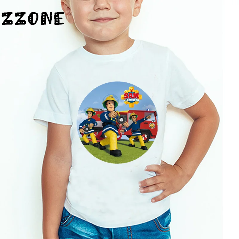 Infantil Cartoon Fireman T-shirt, Sam Impresso, Engraçado,