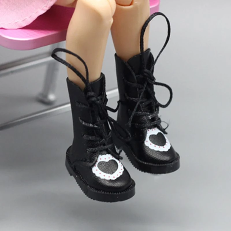 Handmade Exquisite Heart PU Leather Doll Boots For Blyth Doll Shoes 1/6 Doll black dolls