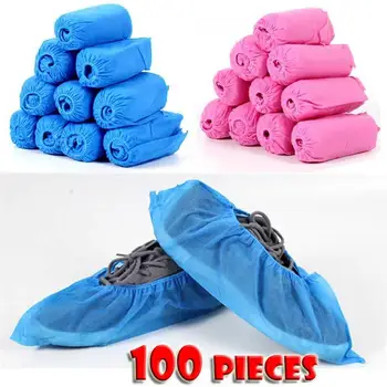 

100 Pcs Non-Woven Fabric Shoes Cover Disposable Dustproof Non-Slip Shoe Protector Elastic Band Breathable Shoes Cover
