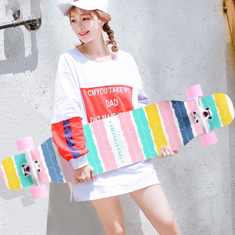 Beginners, Children, Adults, 110cm Double Rocking Longboard, Magnesium Alloy Maple Board, Mute Bearing Longboard Skateboard