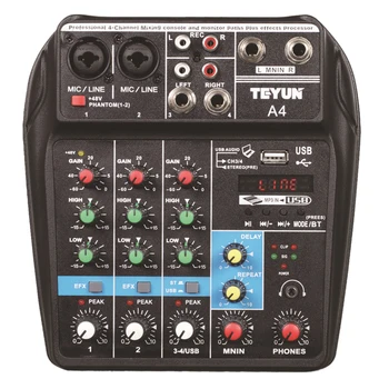 

A4 4 Channels Audio Mixer Sound Mixing Console Bluetooth F4 Mixer Stage Outdoor Performance Conference Audio with USB - EU Plug