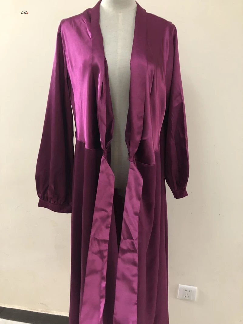 Фиолетовый ретро платье темперамент свободные ремень V нулевой женские вечерние праздничное платье элегантный темперамент однотонное платье с длинным рукавом summ