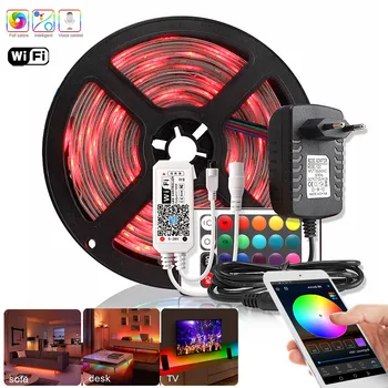 

RGB LED Ribbon 12V LED Strip 2835 Waterproof Diode Tape Flexible Neon Tira Led Light Strip 5M + Music Bluetooth WiFi Controller