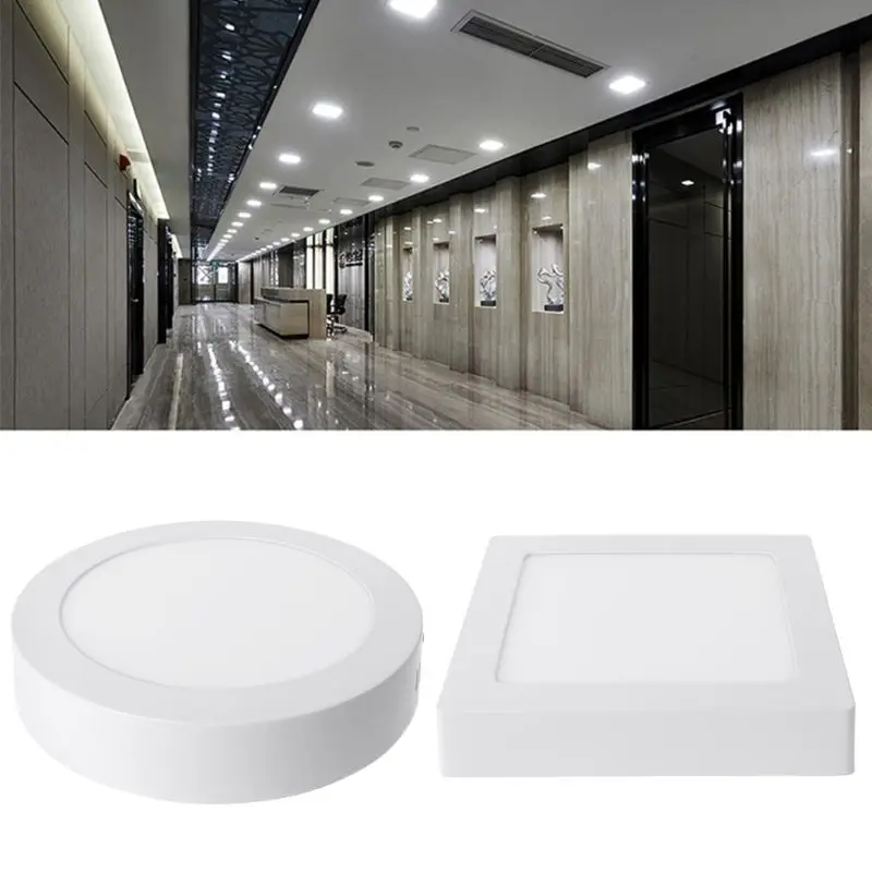 

LED Panel Light 12W AC90-265V No Drill Mount Indoor Lighting Round Square Surface Ceiling Lamp For Home Office Hotel E65B