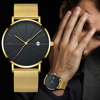 Luksusowa moda zegarki biznesowe mężczyźni Super cienki pasek zegarki kwarcowe zegarki siatka ze stali nierdzewnej złote zegarki prezent dla mężczyzny 2020 tanie i dobre opinie RUNERR 23cm BIZNESOWY QUARTZ 5Bar Klamerka z zapięciem NZ (pochodzenie) STOP SZAFIROWY KRYSZTAŁ bez opakowania Imitacja materiału ceramicznego
