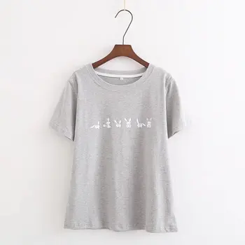 

Cotton T Shirt Print Shirts O Neck Short Sleeve T-Shirts Casual Tops Feminine Plus Size