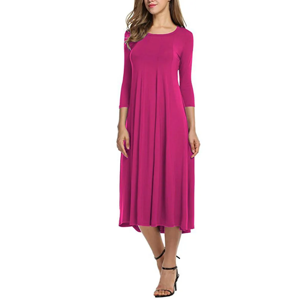 HOT JAYCOSIN Casual Womens Half Sleeve Loose Long Maxi Dress Autumn Winter A-Line Solid color o-neck Dress Vestido Vestidos Elbise - Цвет: HOT