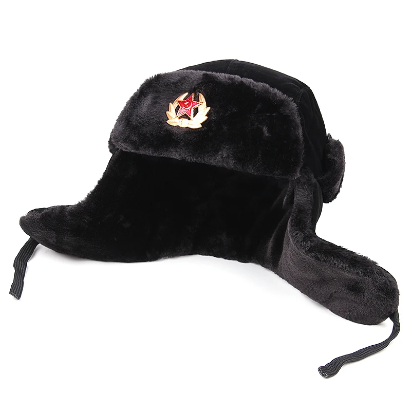 Soviet Military Badge Russian Ushanka Bomber Hat Pilot Hat Faux Rabbit Winter With Fur Earmuffs Snow Ski Mask Beanies balaclava hat winter hat knitted hat fashion hat fur hat cotton hat earflap hat faux fur hat