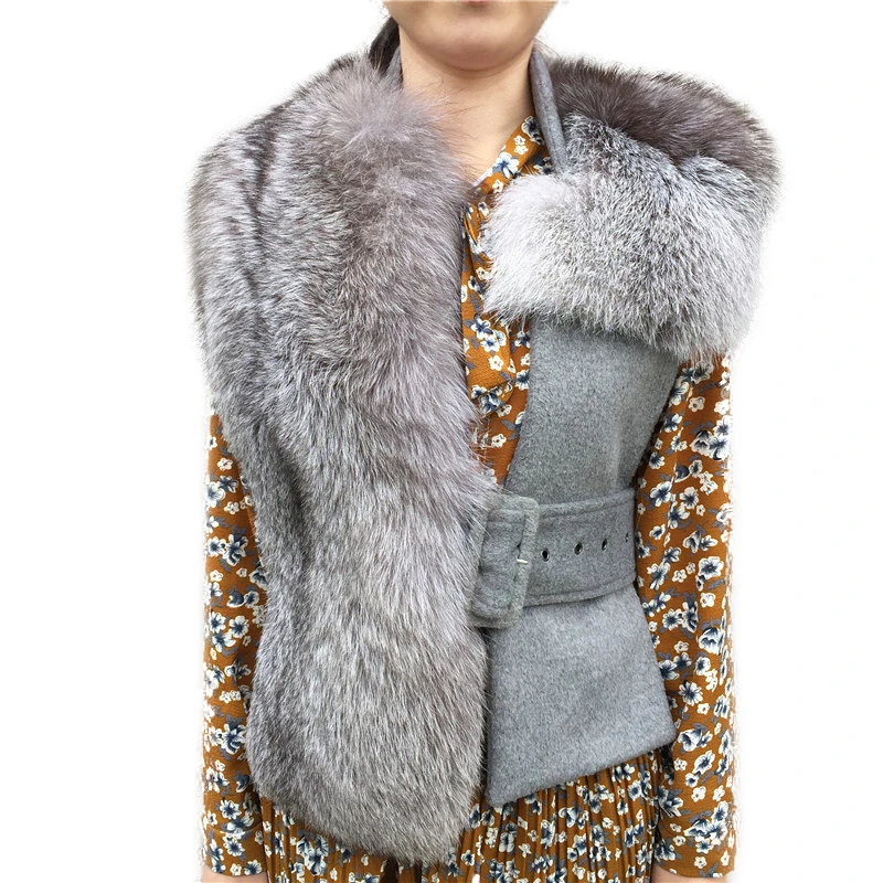 

2017 New Fashion Women Real Fox Fur Shawl Female Wool Slim Ladies Waistcoat Gilet Genuine Fox Fur Cape Spring Natural Fur Vest