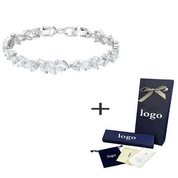 

SWA 2019 New Exquisite Leaf Bracelet Shiny Crystal Elegant Simple Lady Bracelet Send Mommy Girlfriend Best Jewelry Gift