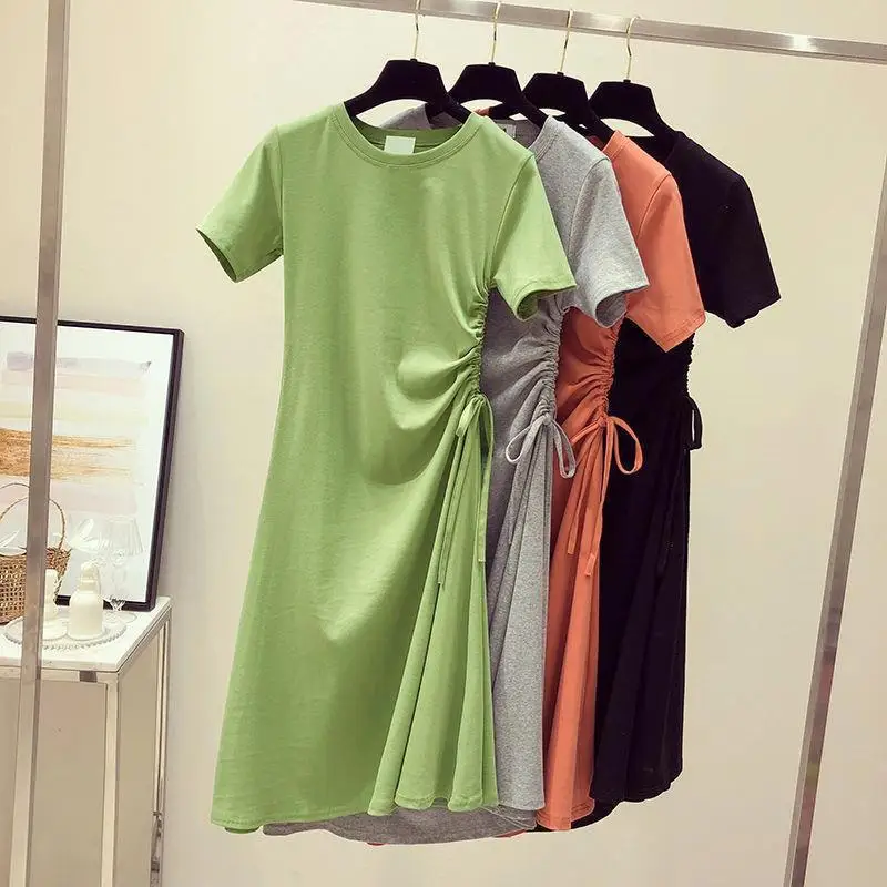 Summer Dresses Casual Cotton Girls Dress Avocado Green Long Section Waist Costume Slim Party Big Kids Teenage Women Clothes