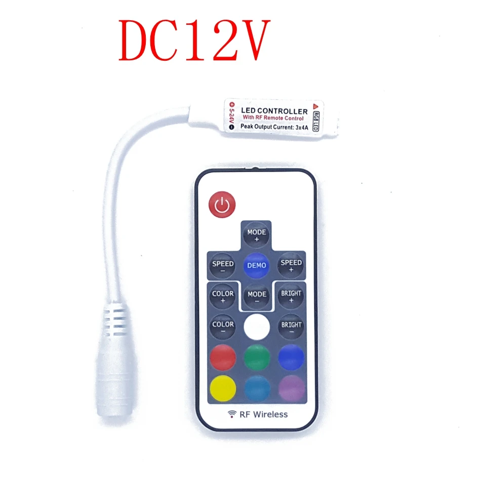 

USB DC 5V-24V LED Controller 17 Key RF Wireless Remote Control Dimmer/Inline LED Controller for 5050 3528 RGB LED Strip Lights