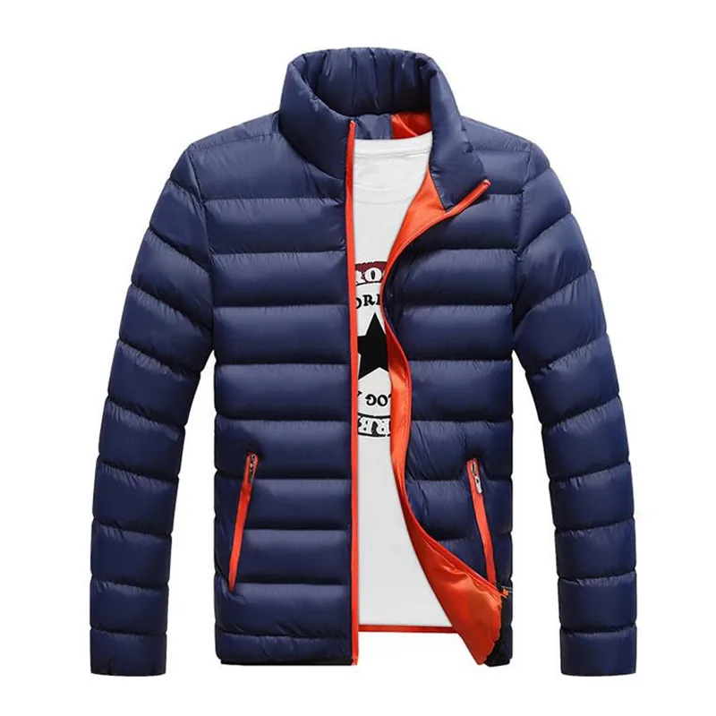 Зимняя мужская куртка, модная мужская парка с воротником-стойкой, мужские однотонные толстые куртки и пальто, мужские зимние парки, M-4XL - Цвет: Navy