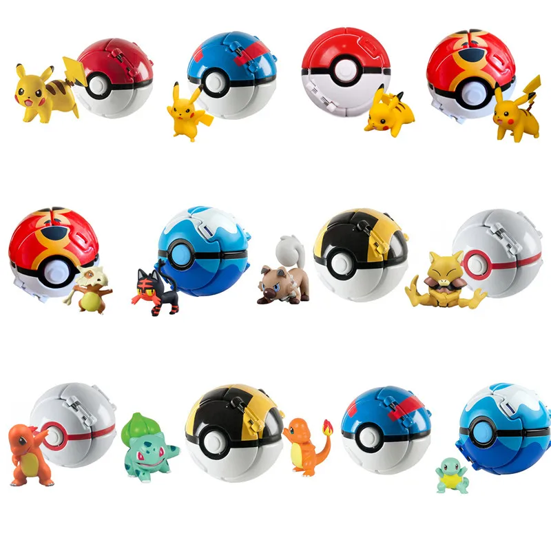 12 Styles Pokemon Elf Ball Anime Figure Toys Pikachu Charmander Squirtle Pokeball Pocket Monster Pop-up Toy Model Kids Gift | Игрушки и