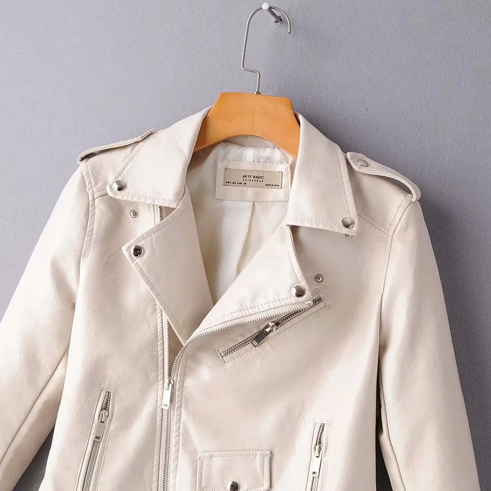 Koop 2020 Nieuwe Mode Vrouwen Gladde Motorfiets Faux Lederen Jassen Dames Lange Mouw Herfst Winter Biker Streetwear Zwart Rode Jas