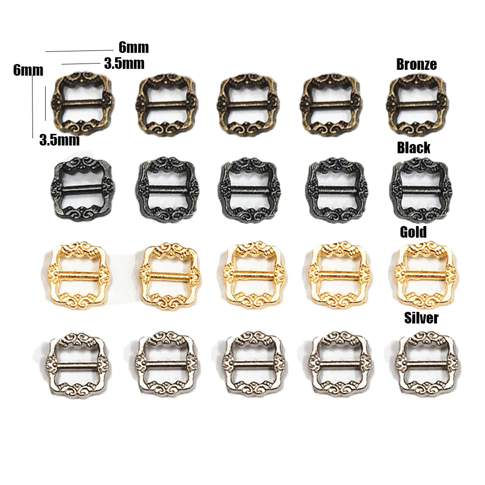 20/40pcs 6*6mm Mini Ultrasmall Triglide Pattern Belt Buckle Doll Bags