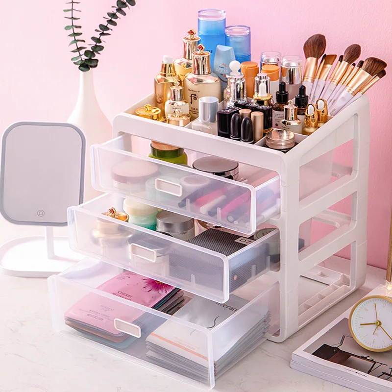 1pc Transparent Bathroom Storage Basket Makeup Organizer Display Case  Desktop Storage Container For Random Items Storage On Bathroom, Desktop